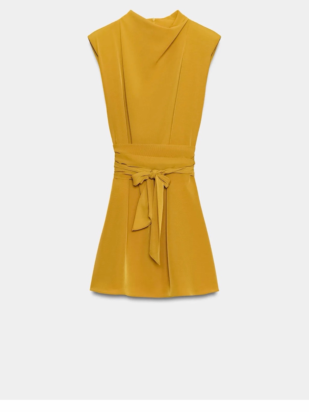 Zara Mustard Yellow Draped Neck Mini Dress